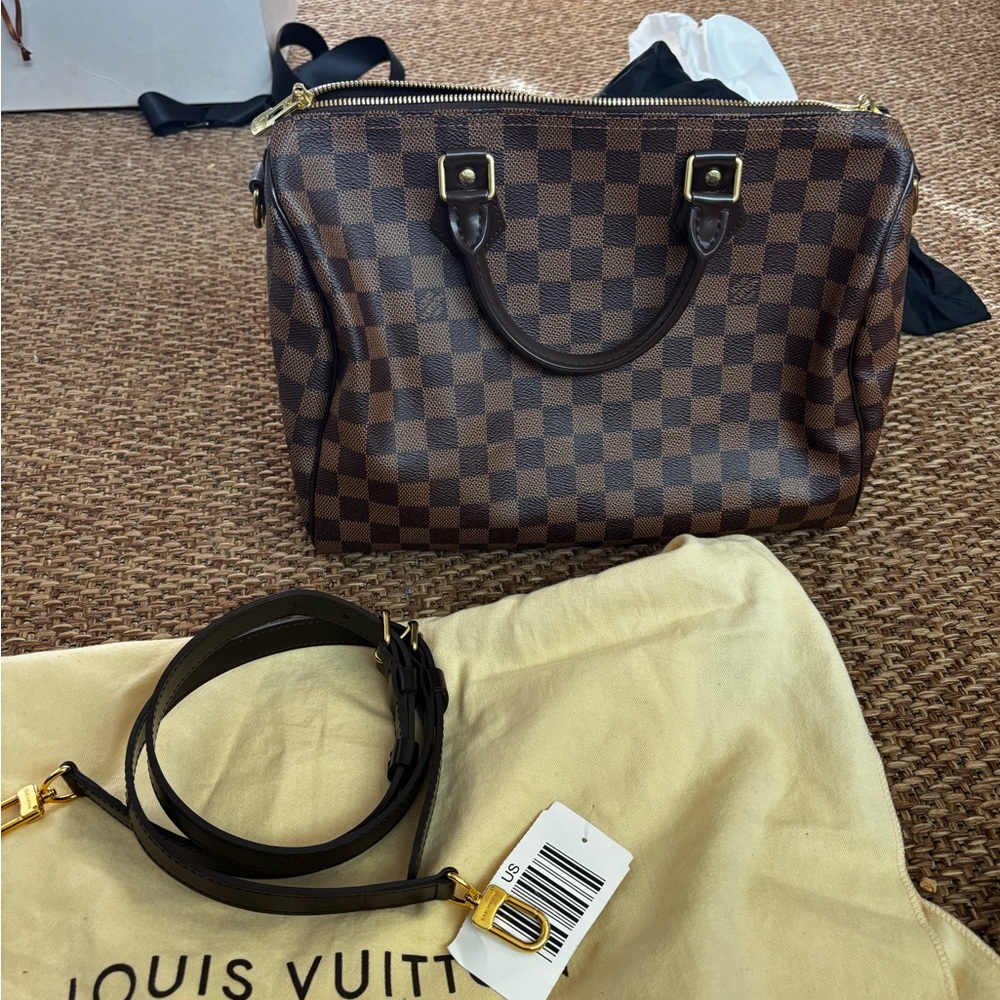 Louis Vuitton Damier Ebene Brown Crossbody Bag with Leather Strap